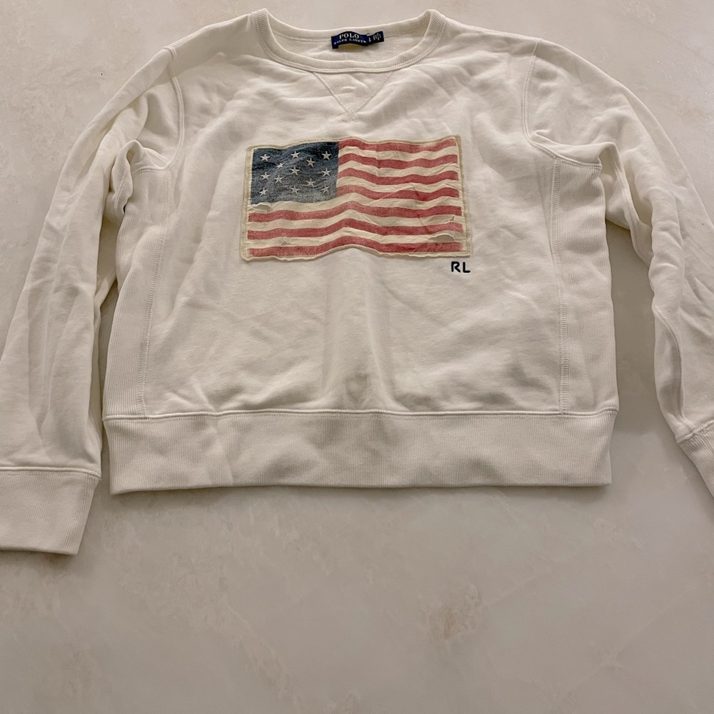 Polo white flag crew neck size large